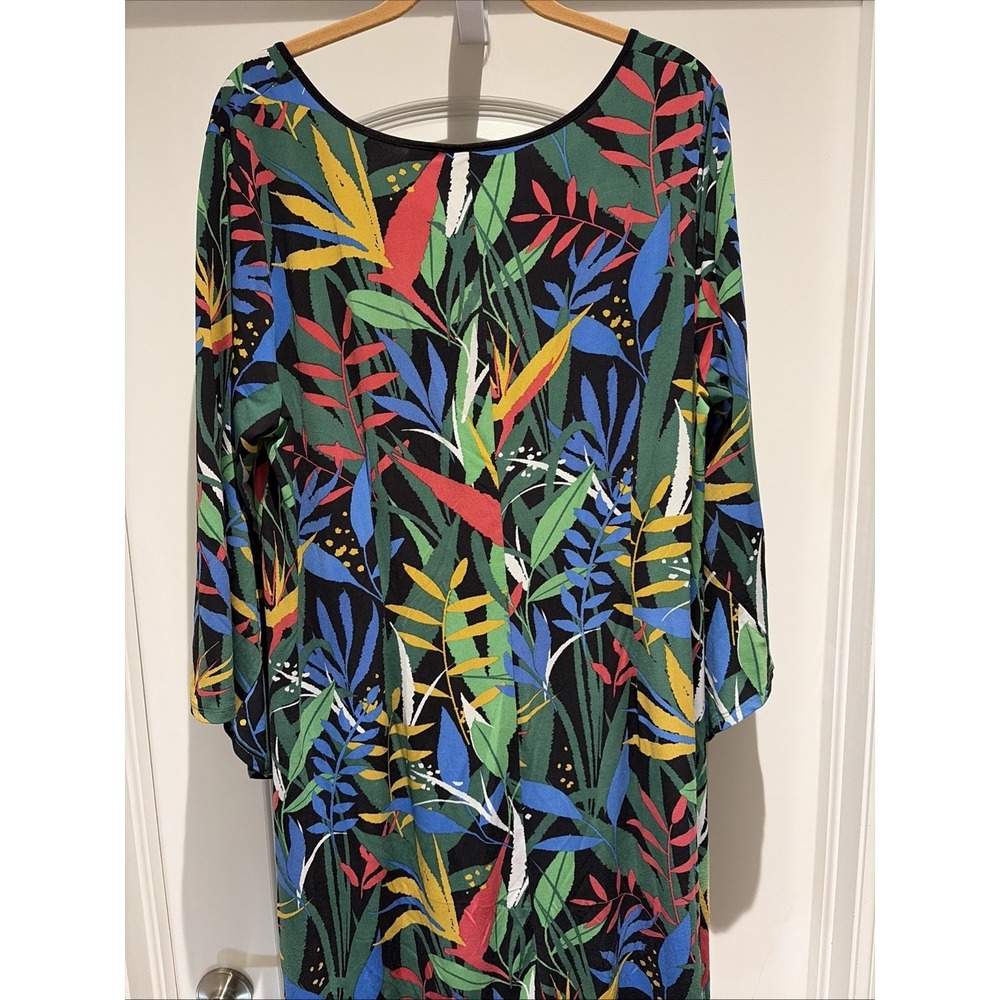 Bob Mackie Tropical Paradise Print Knit Dress Saddle Brown Size Large - Picture 6 of 10